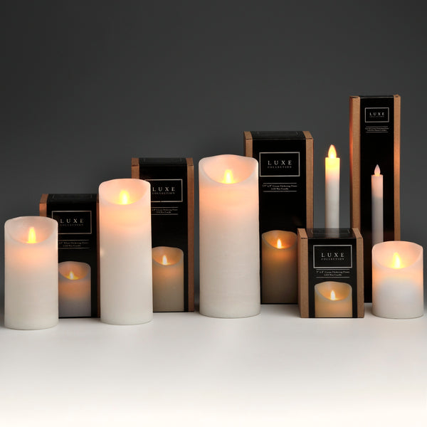 Luxe Collection 3 x 8 White Flickering Flame LED Wax Candle