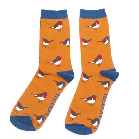 Socks - Men's - Multicolour Robins - Ochre