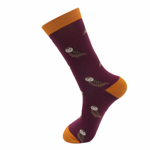 Socks - Men's - Cute Owls - Aubergine