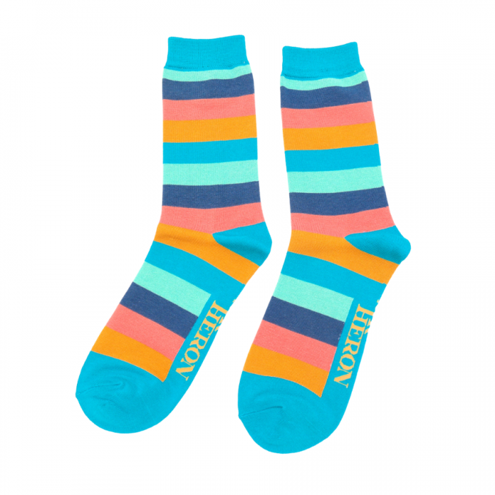 Socks - Men's - Rainbow Stripes - Turquoise
